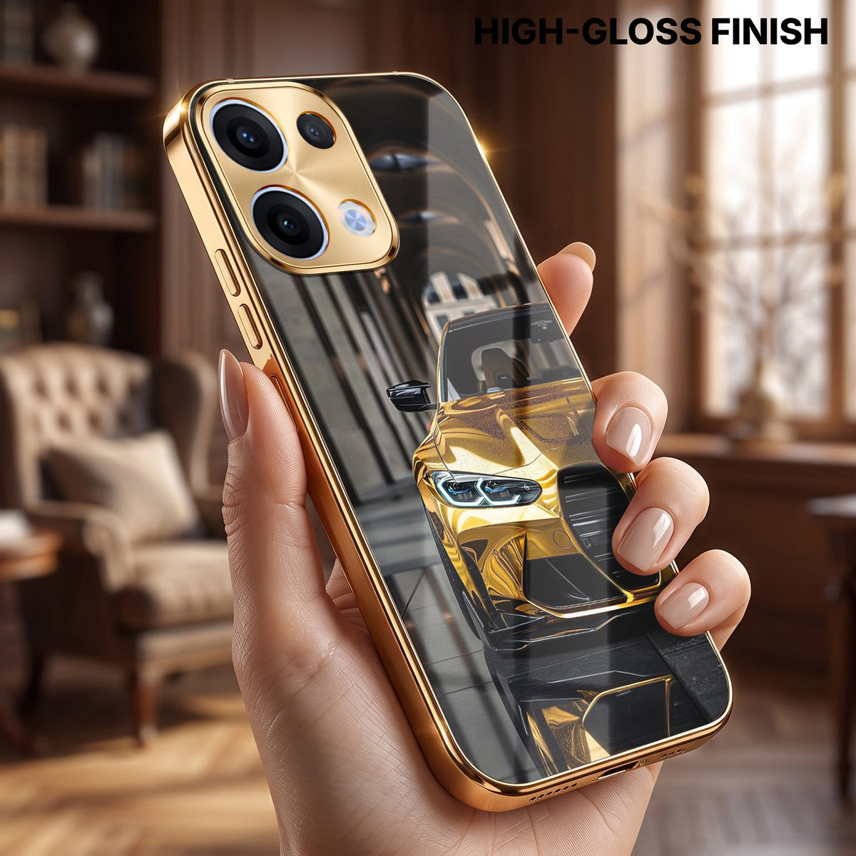 Oppo Reno 13 5G Golden BMW Gold Electroplated Glass Phone Back Case