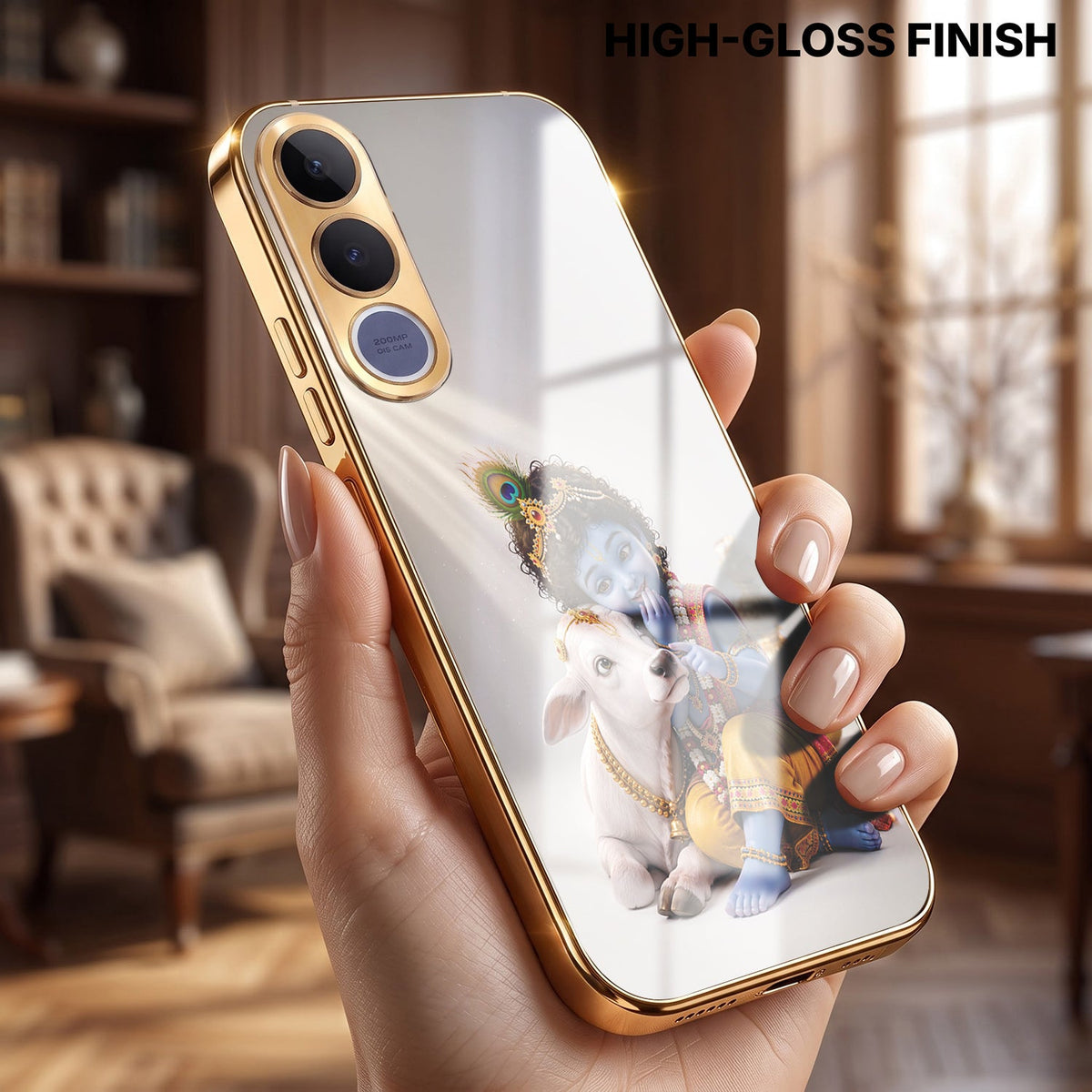 Vivo V70 FE 5G Bal Krishna Blessings Gold Electroplated Glass Phone Back Case