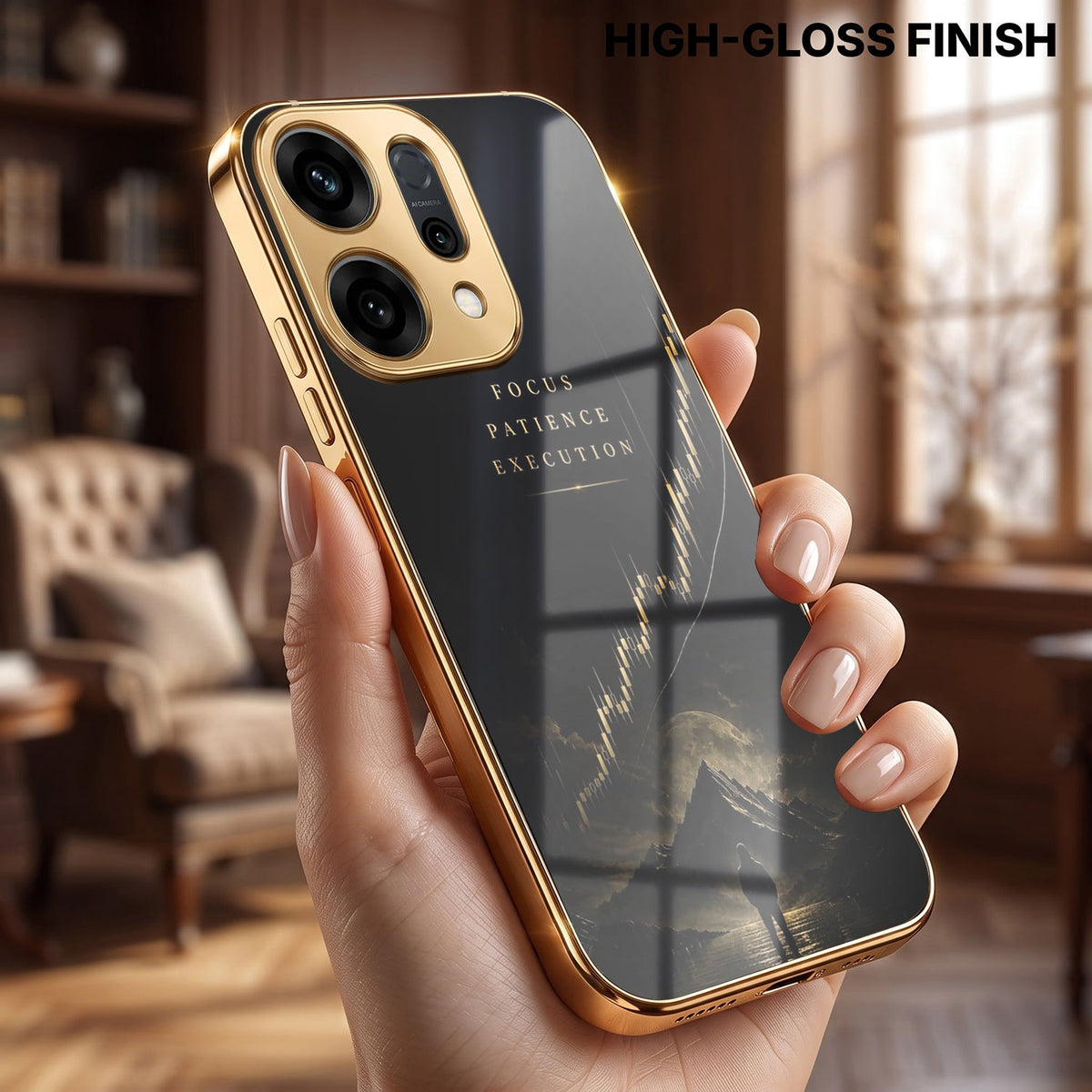 Oppo Reno 14 5G Focus Electroplated Gold Electroplated Glass Phone Back Case