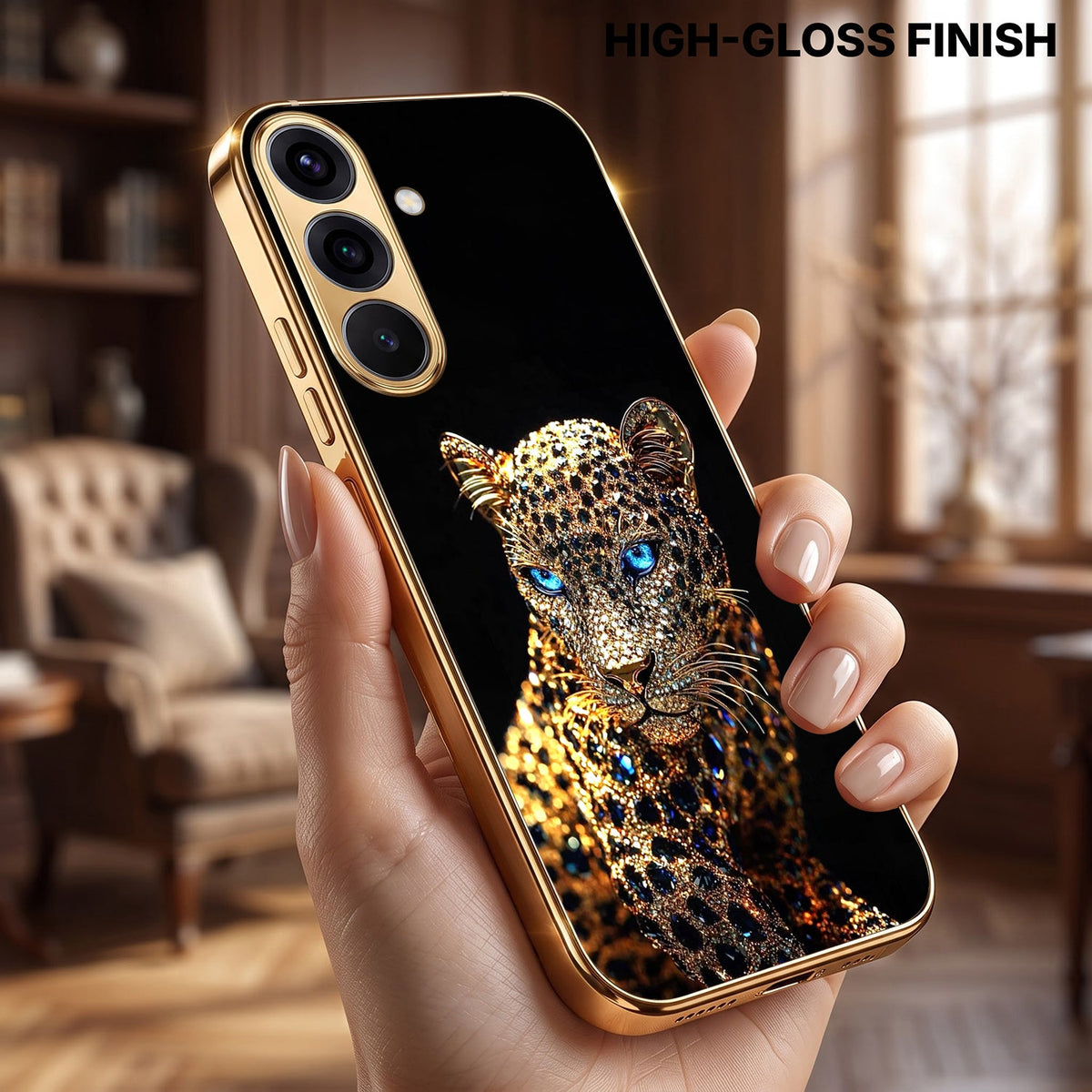 Samsung Galaxy A56 5G Panther Gold Electroplated Glass Phone Back Case