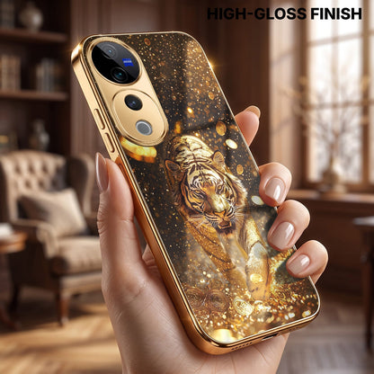 Oppo Reno 15 Pro Mini 5G Luxury Tiger Gold Electroplated Glass Phone Back Case