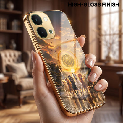 Vivo T5x 5G Celestial Seven Horses Gold Electroplated Glass Phone Back Case