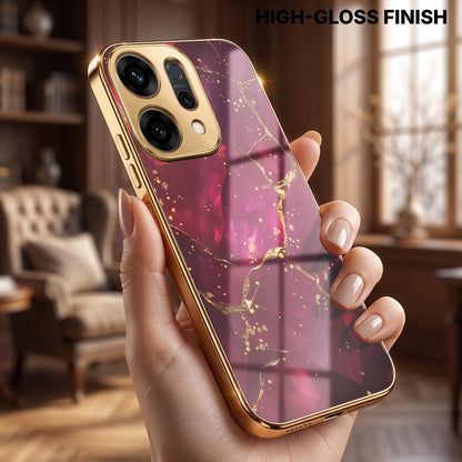 Oppo Reno 14 5G Luxury Crimson Marble Gold Electroplated Glass Phone Back Case