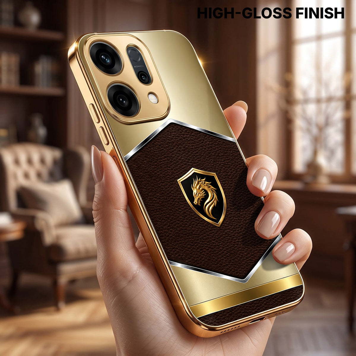 Oppo Reno 14 5G Dragon Crest Gold Electroplated Glass Phone Back Case