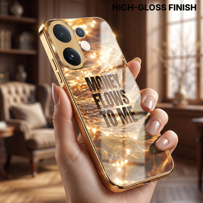 Vivo V60 5G Money Flows To Me Gold Electroplated Glass Phone Back Case