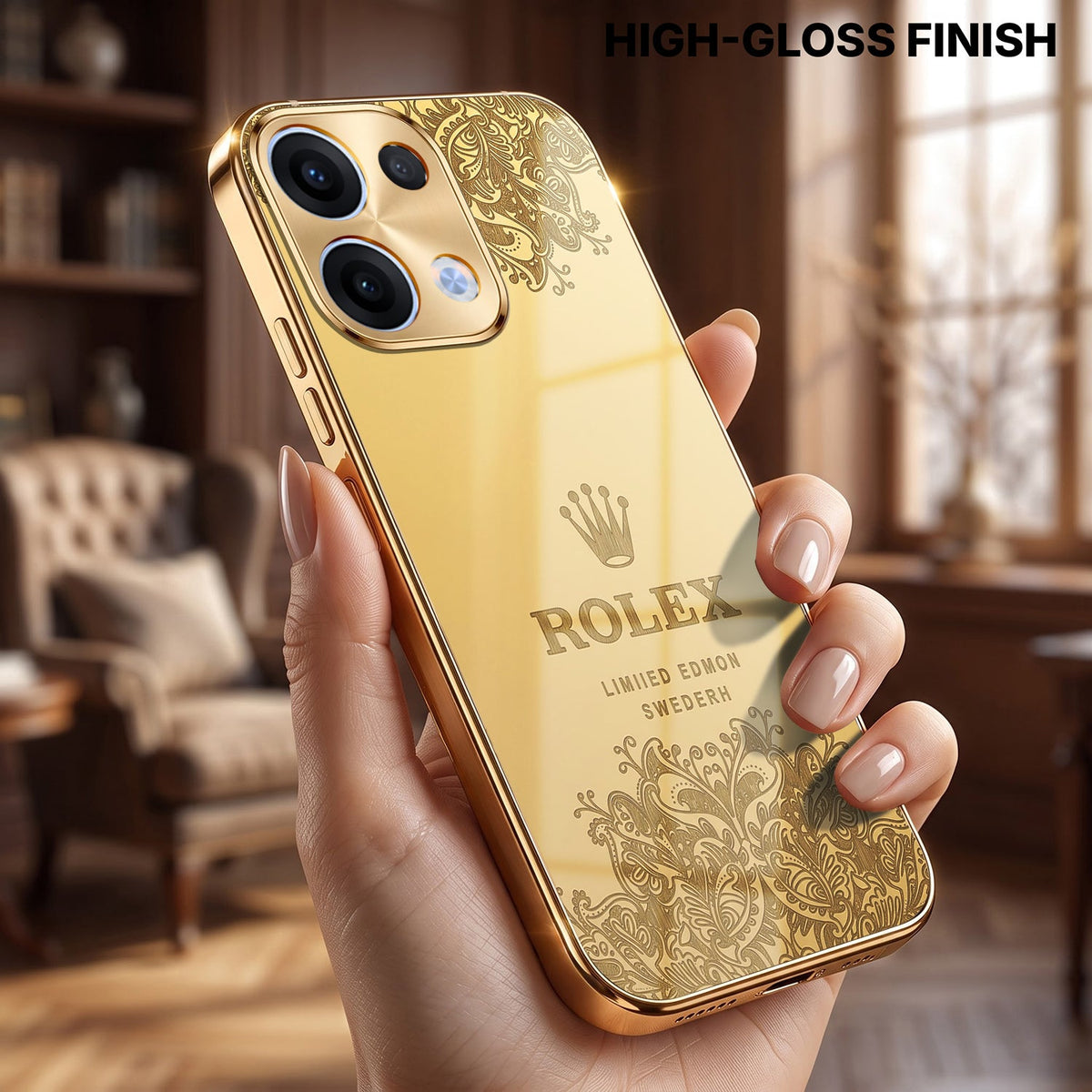 Oppo Reno 13 5G Rolex Crown Gold Electroplated Glass Phone Back Case