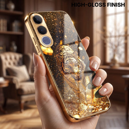 Vivo V70 FE 5G Luxury Tiger Gold Electroplated Glass Phone Back Case