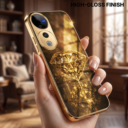Vivo V40 Pro 5G Golden Diamond Gold Electroplated Glass Phone Back Case