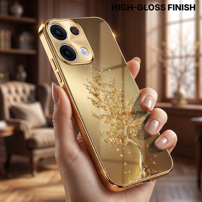 Oppo Reno 13 5G Golden Tree Gold Electroplated Glass Phone Back Case