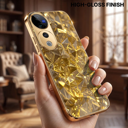 Vivo V40 Pro 5G Golden Diamond Shatter Gold Electroplated Glass Phone Back Case