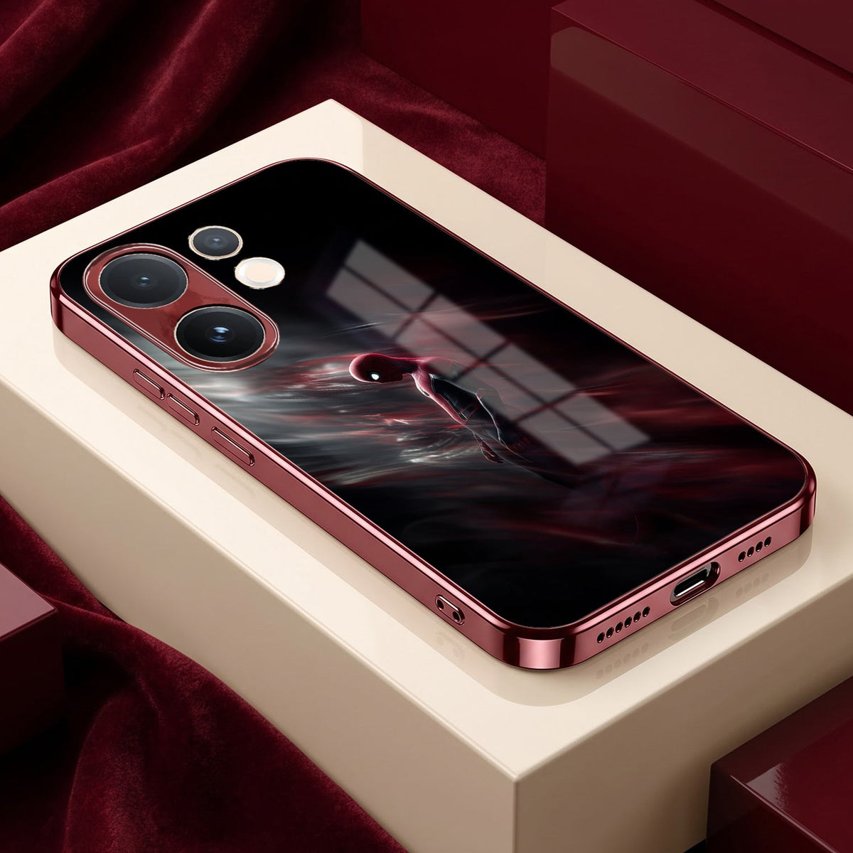 Vivo V60 5G Crimson Spider Burgundy Electroplated Glass Back Case