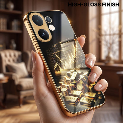 Vivo V60 5G Luxury Wealth Trader Gold Electroplated Glass Phone Back Case