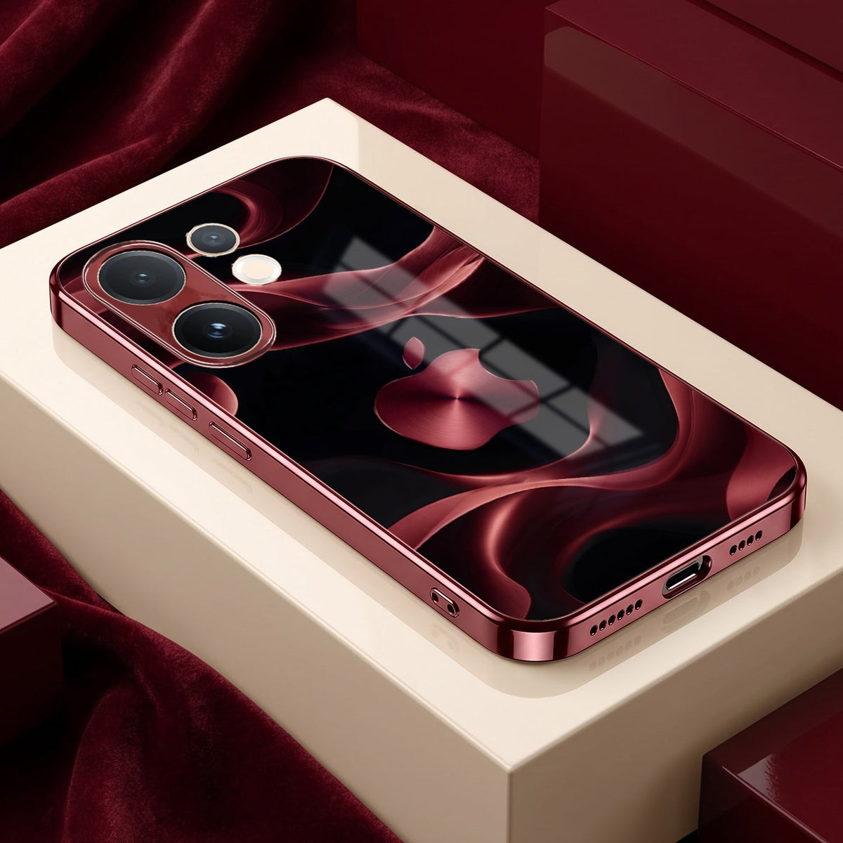 Vivo V60 5G Wave Apple Burgundy Electroplated Glass Back Case