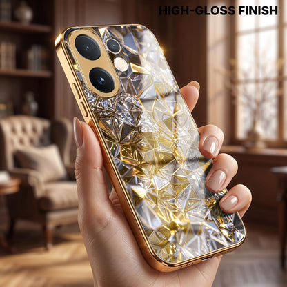 Vivo V60 5G White Diamond Shatter Gold Electroplated Glass Phone Back Case