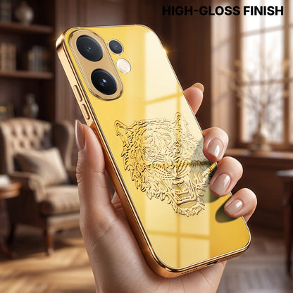 Vivo V60 5G Golden Tiger Face Gold Electroplated Glass Phone Back Case