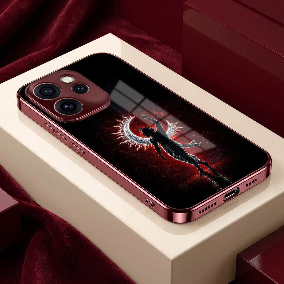 Oppo Reno 15 Pro Mini 5G Crimson Divine Burgundy Electroplated Glass Back Case