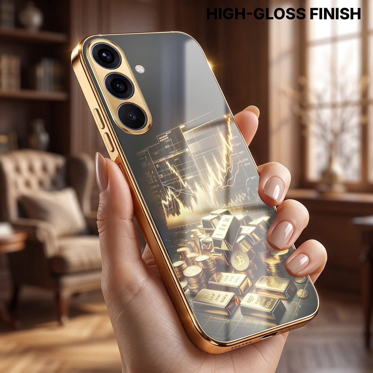 Samsung Galaxy A56 5G Luxury Wealth Trader Gold Electroplated Glass Phone Back Case