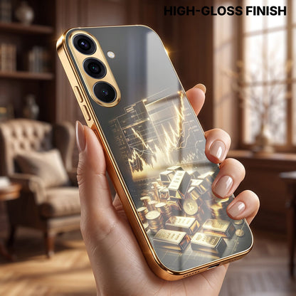 Samsung Galaxy A56 5G Luxury Wealth Trader Gold Electroplated Glass Phone Back Case