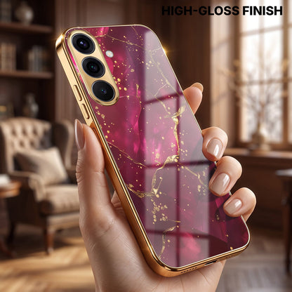 Samsung Galaxy A56 5G Luxury Crimson Marble Gold Electroplated Glass Phone Back Case