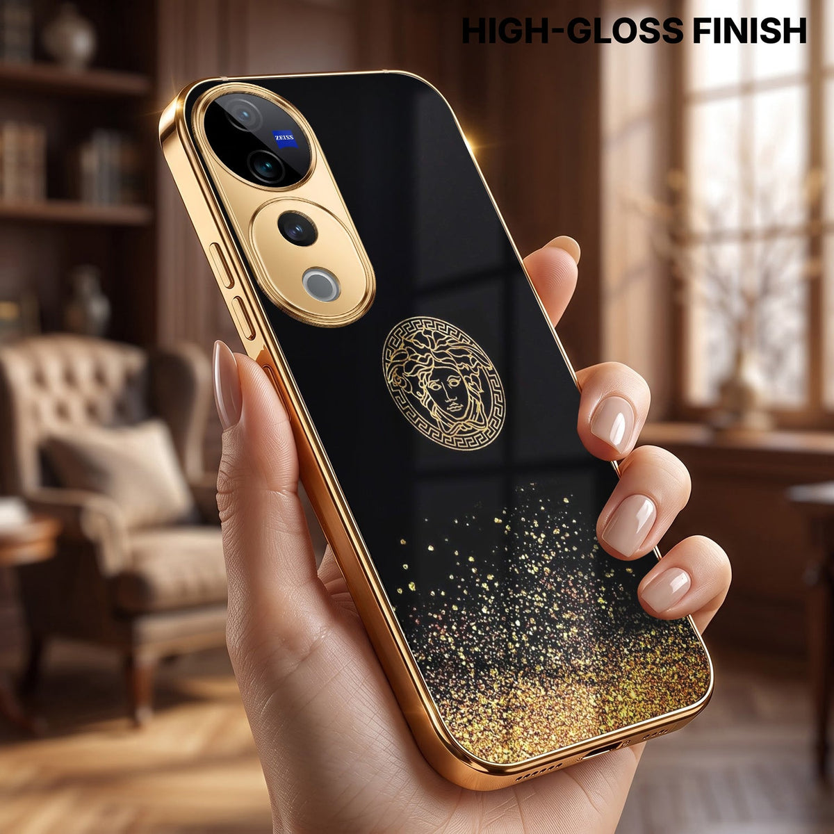 Vivo V40 Pro 5G Medusa Head Gold Electroplated Glass Phone Back Case