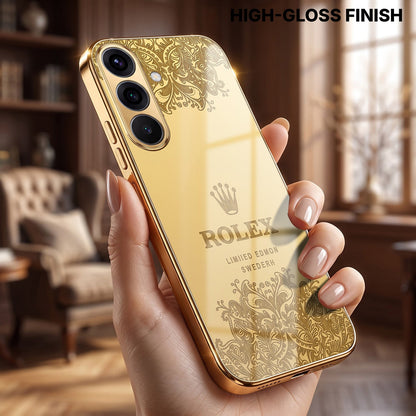 Samsung Galaxy A56 5G Rolex Crown Gold Electroplated Glass Phone Back Case