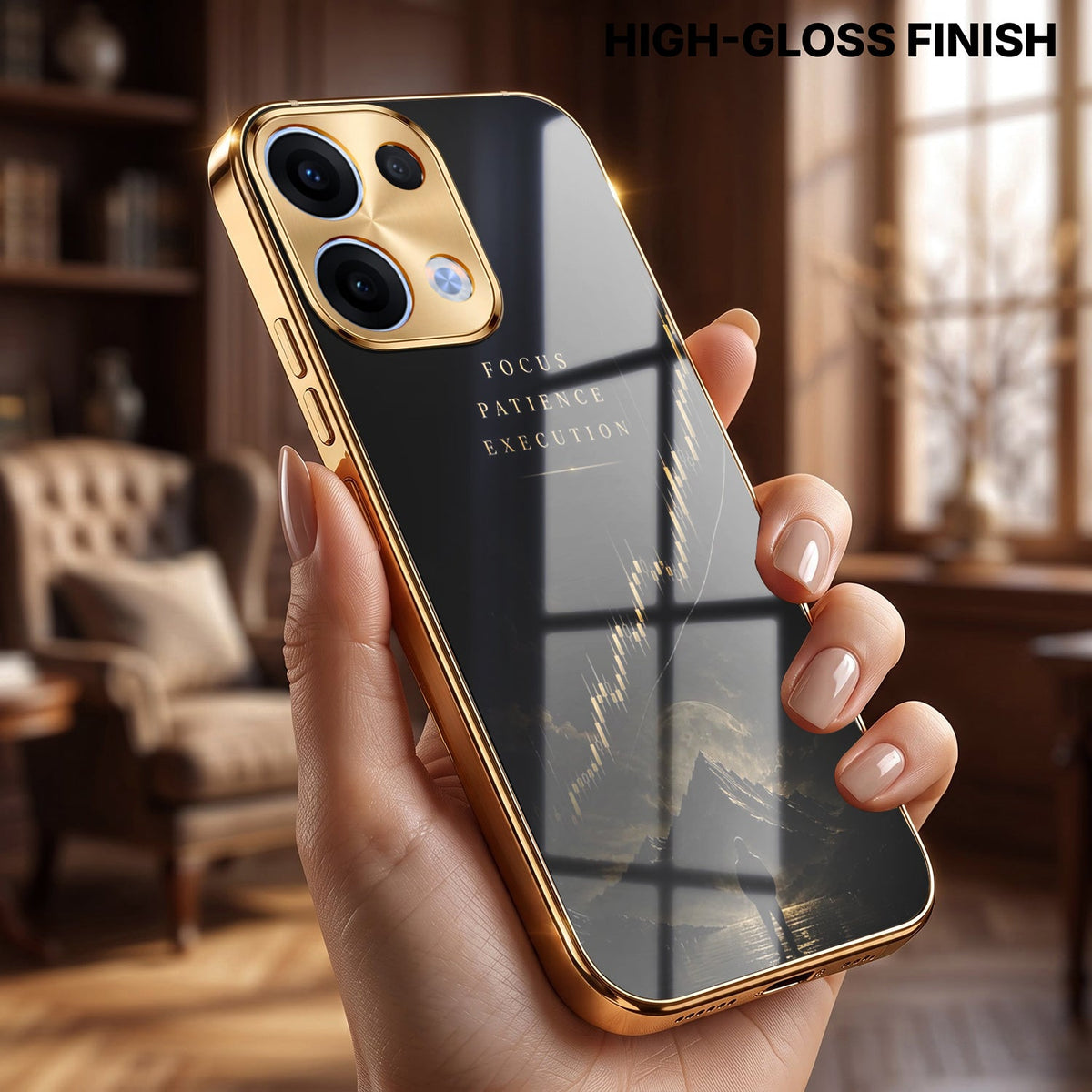 Oppo Reno 13 5G Focus Electroplated Gold Electroplated Glass Phone Back Case