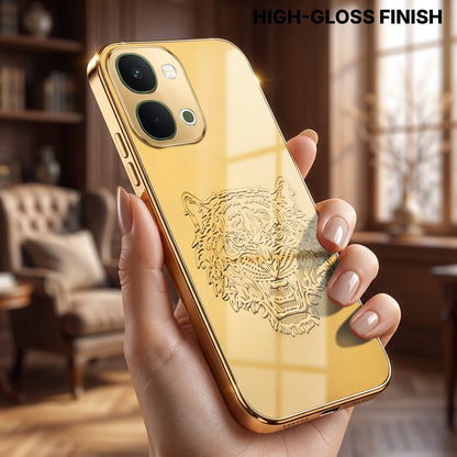 Vivo T5x 5G Golden Tiger Face Gold Electroplated Glass Phone Back Case