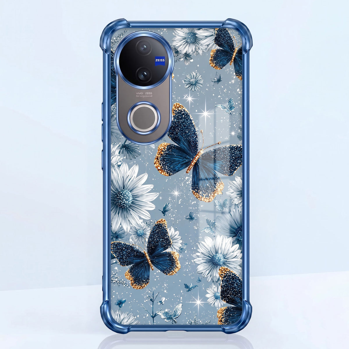 Vivo V50 5G Blue Butterfly Floral Airbags Printed Back Case