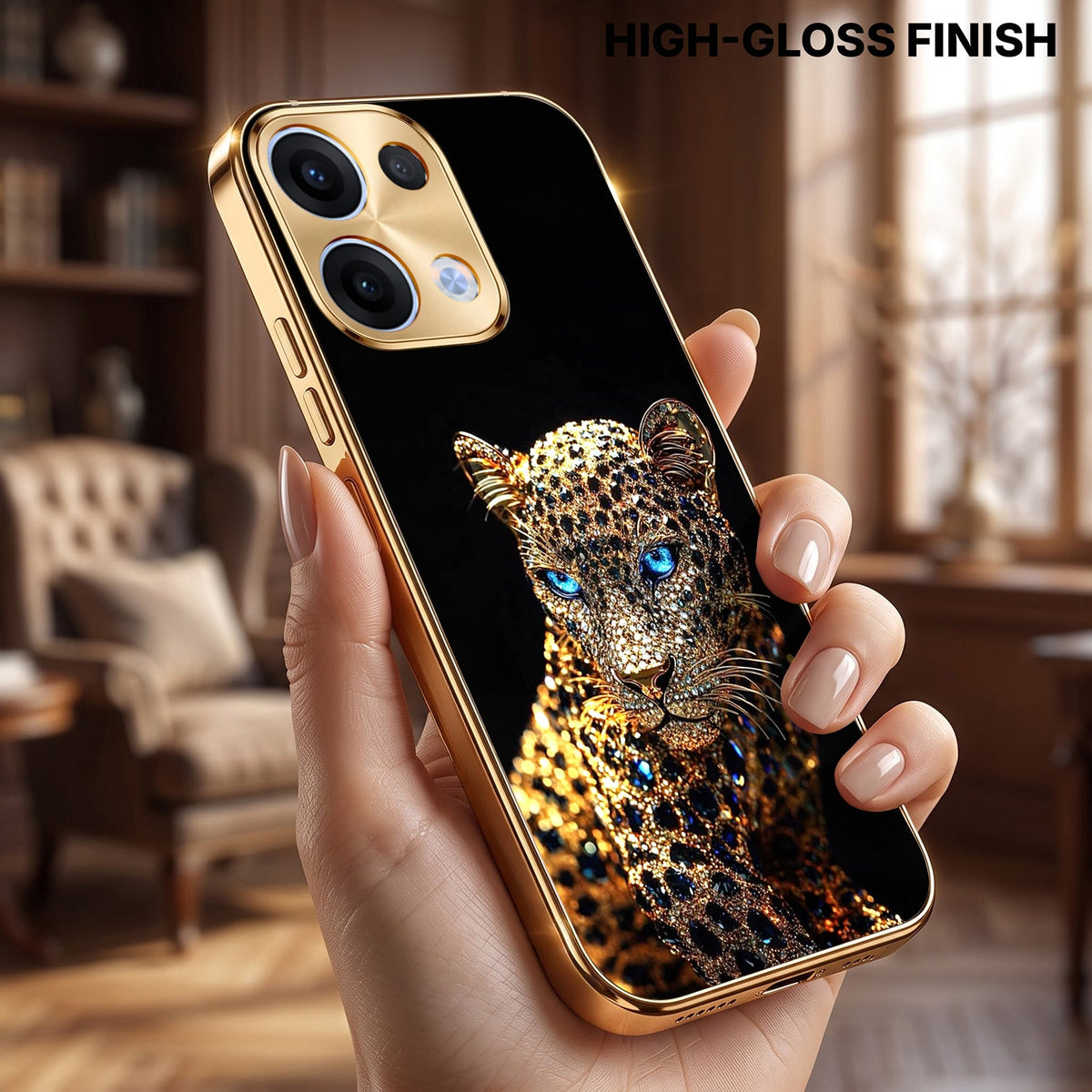 Oppo Reno 13 5G Panther Gold Electroplated Glass Phone Back Case