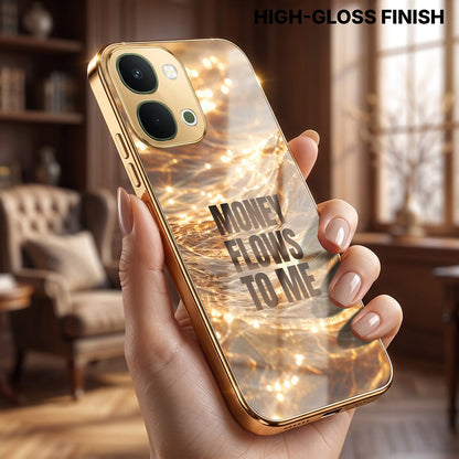 Vivo T5x 5G Money Flows To Me Gold Electroplated Glass Phone Back Case