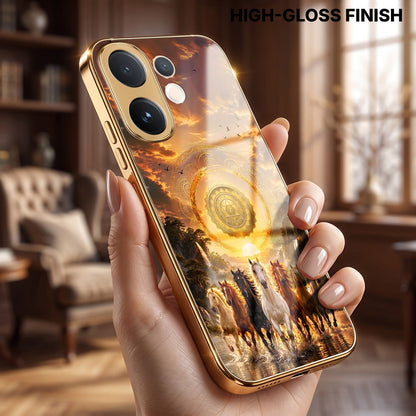 Vivo V60 5G Celestial Seven Horses Gold Electroplated Glass Phone Back Case