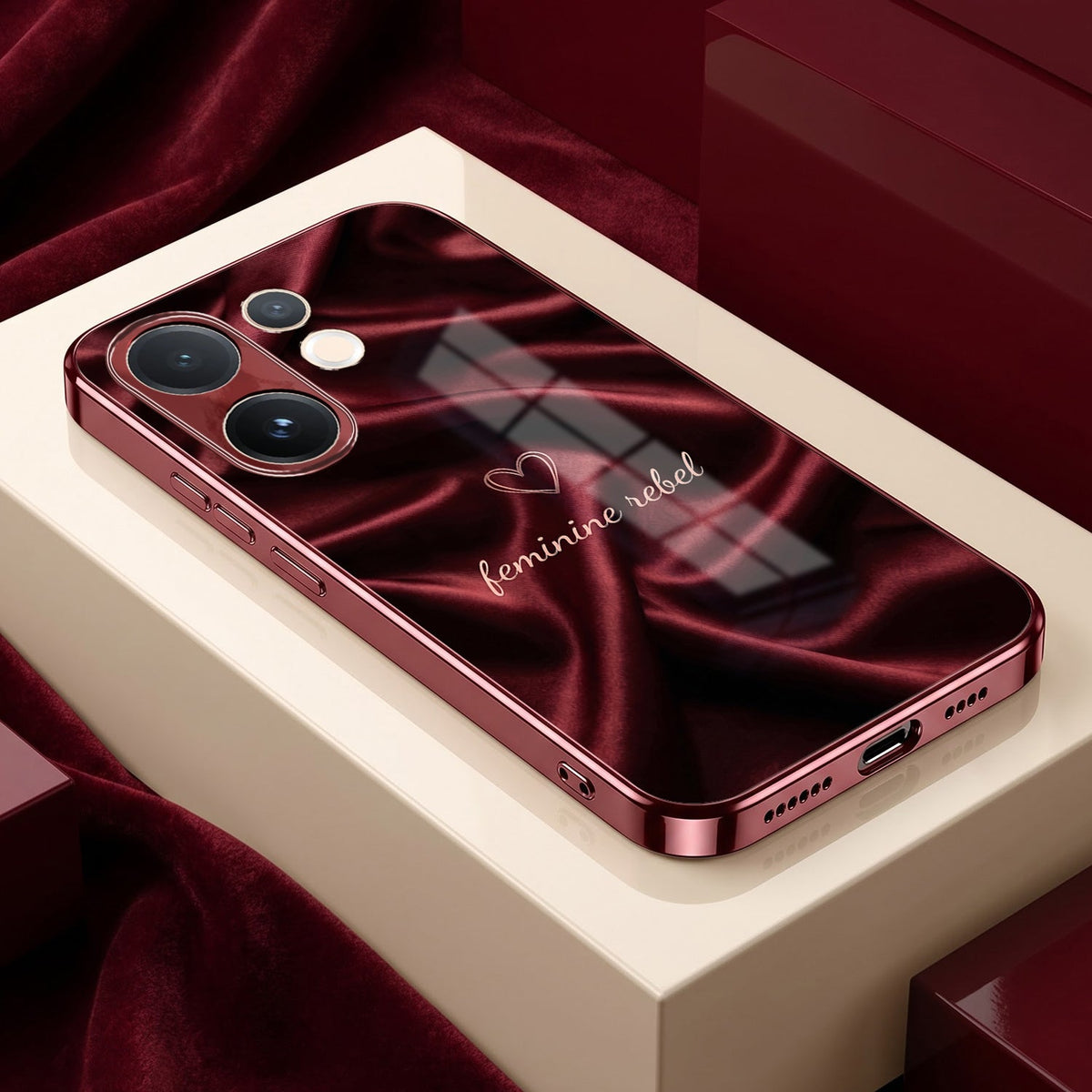 Vivo V60 5G Feminine Rebel Burgundy Electroplated Glass Back Case