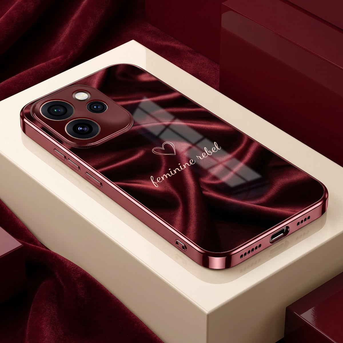 Oppo Reno 15 Pro Mini 5G Feminine Rebel Burgundy Electroplated Glass Back Case
