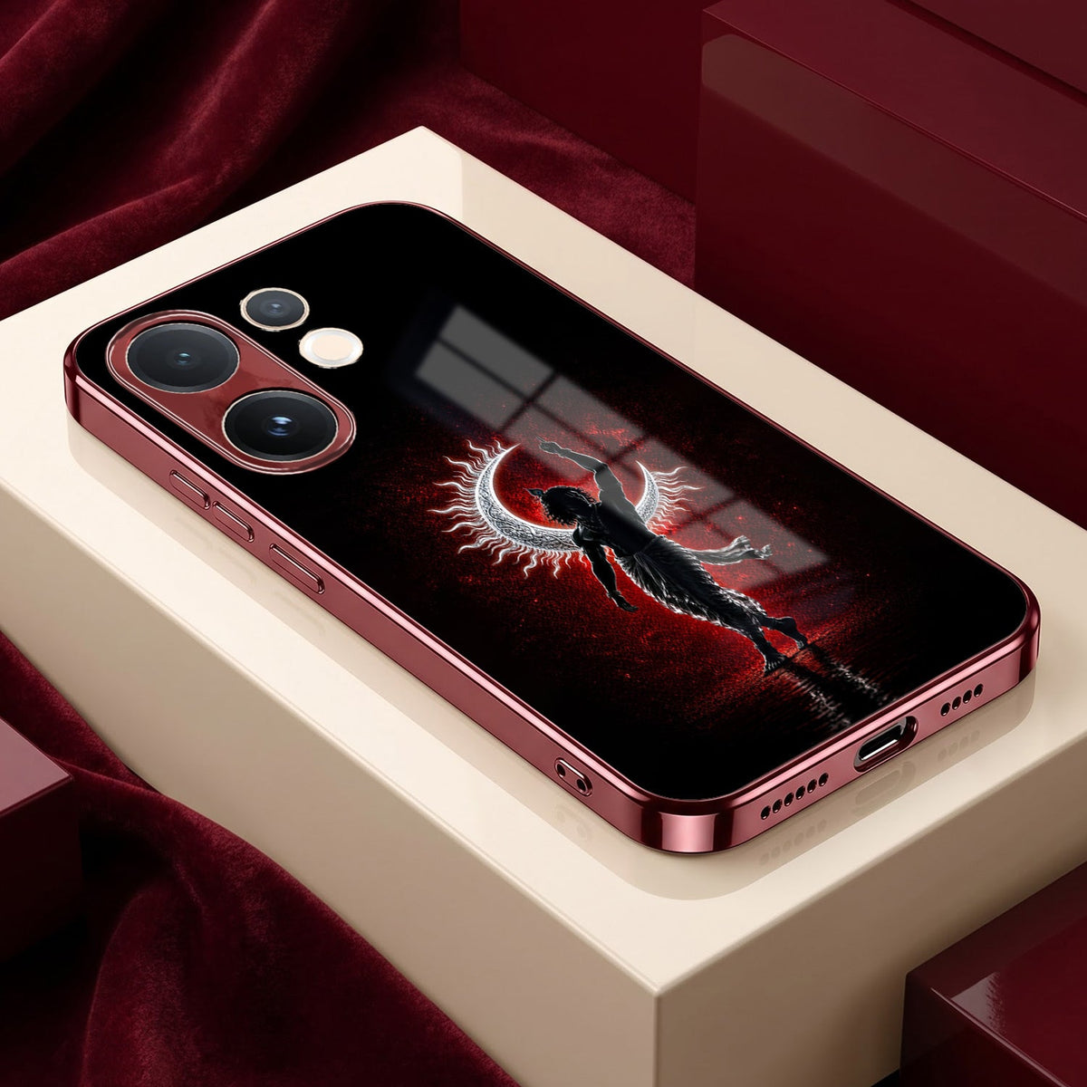 Vivo V60 5G Crimson Divine Burgundy Electroplated Glass Back Case