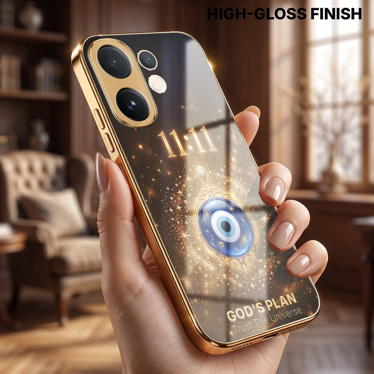 Vivo T4 Pro 5G God’s Plan Evil Eye Gold Electroplated Glass Phone Back Case
