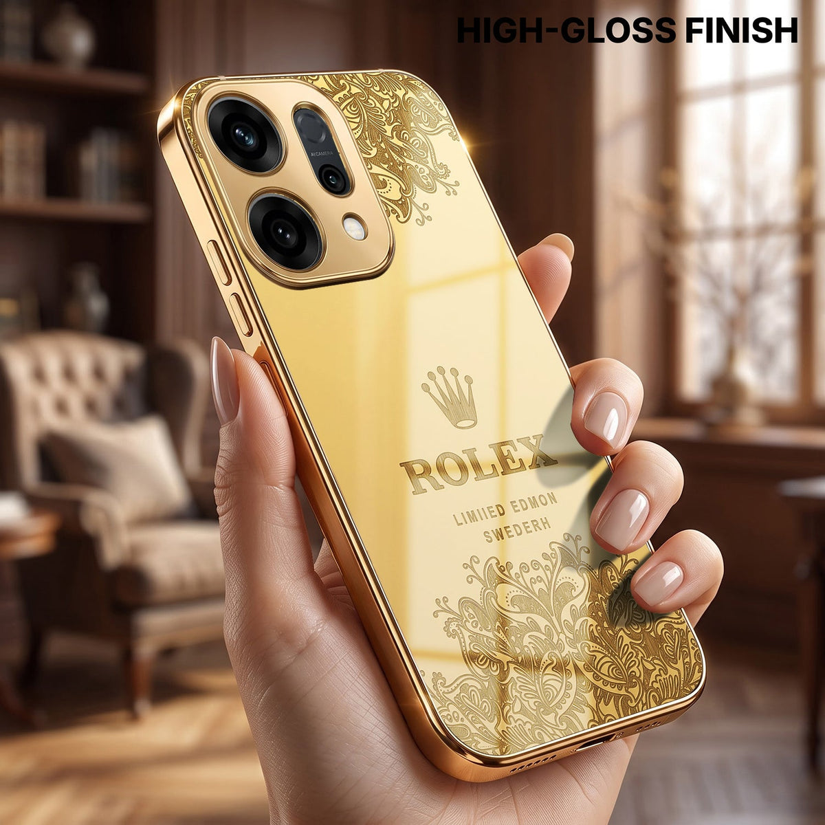 Oppo Reno 14 5G Rolex Crown Gold Electroplated Glass Phone Back Case