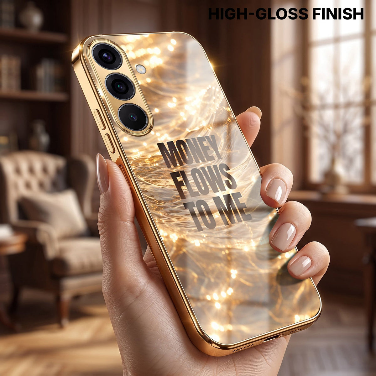 Samsung Galaxy A36 5G Money Flows To Me Gold Electroplated Glass Phone Back Case