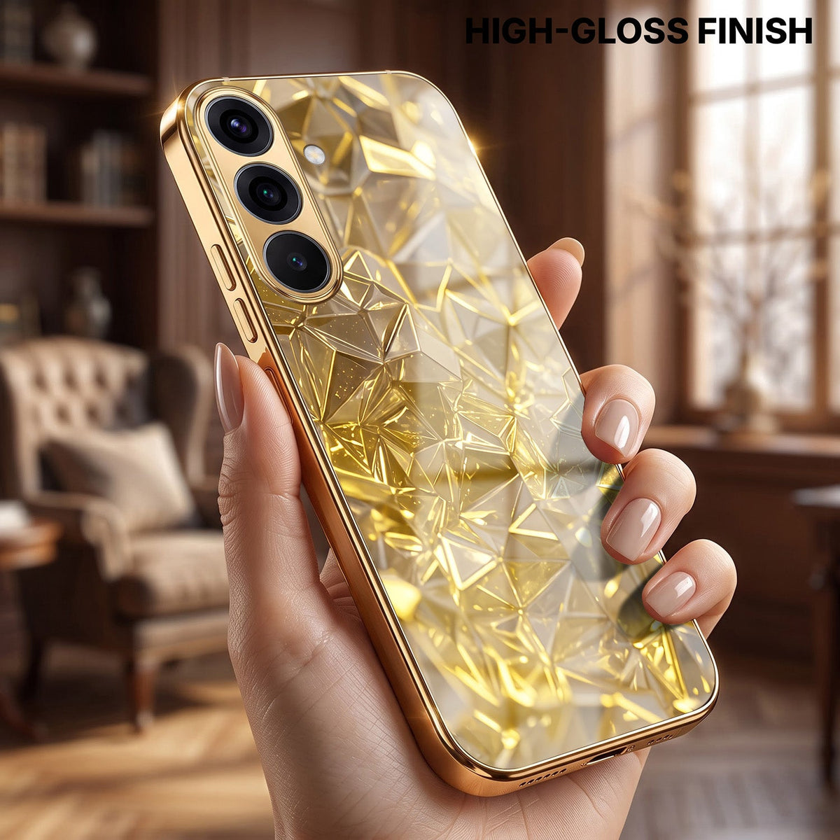 Samsung Galaxy A36 5G Golden Diamond Shatter Gold Electroplated Glass Phone Back Case