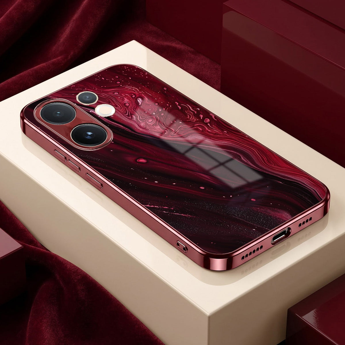 Vivo V60 5G Marble Burgundy Electroplated Glass Back Case