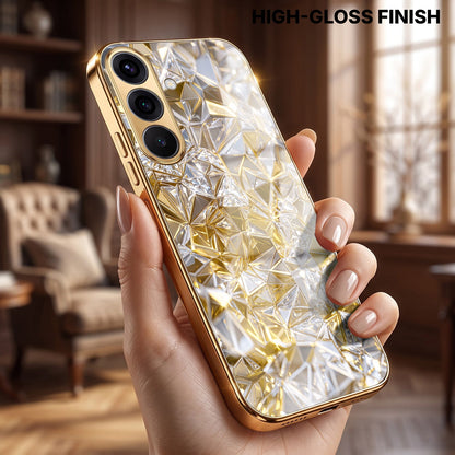 Samsung Galaxy A36 5G White Diamond Shatter Gold Electroplated Glass Phone Back Case