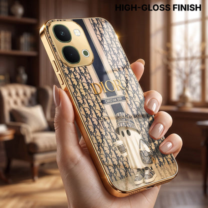 Vivo T5x 5G Luxury Dior Gold Electroplated Glass Phone Back Case