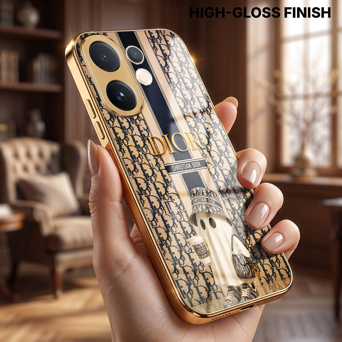 Vivo V60 5G Luxury Dior Gold Electroplated Glass Phone Back Case
