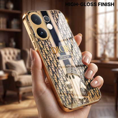 Vivo V60 5G Luxury Dior Gold Electroplated Glass Phone Back Case