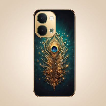 Vivo Y51 Pro 5G Golden Peacock Feather Gold Electroplated Glass Phone Back Case