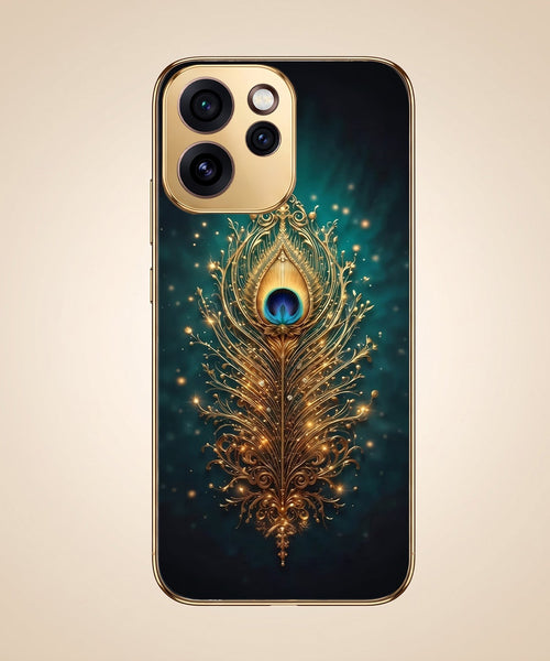 Oppo Reno 15 Pro Mini 5G Golden Peacock Feather Gold Electroplated Glass Phone Back Case