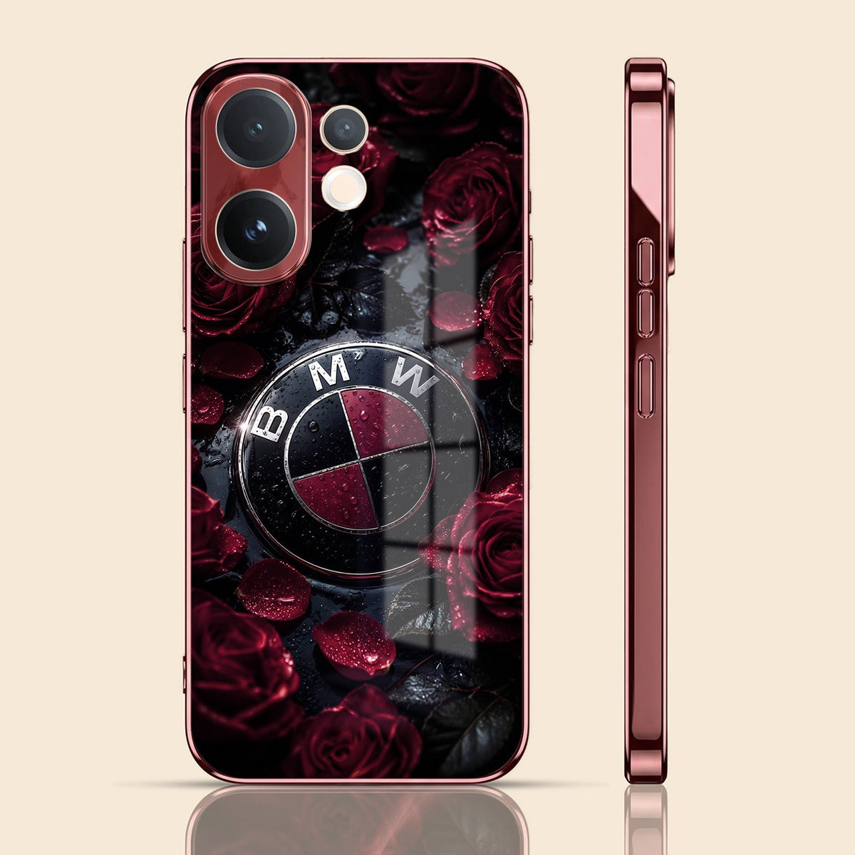 Vivo V60 5G BMW Logo Burgundy Electroplated Glass Back Case