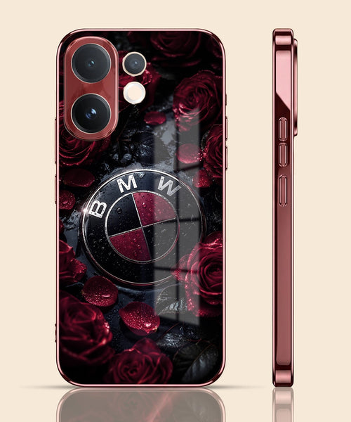 Vivo V60 5G BMW Logo Burgundy Electroplated Glass Back Case