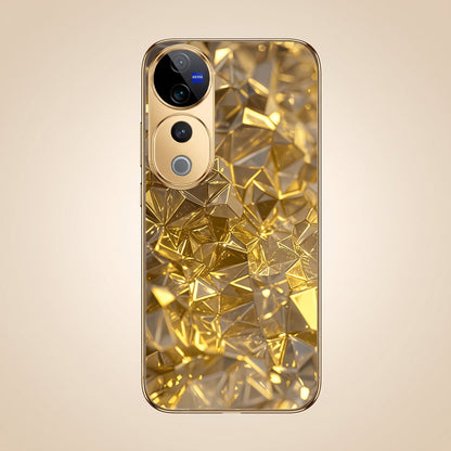 Vivo V40 Pro 5G Golden Diamond Shatter Gold Electroplated Glass Phone Back Case