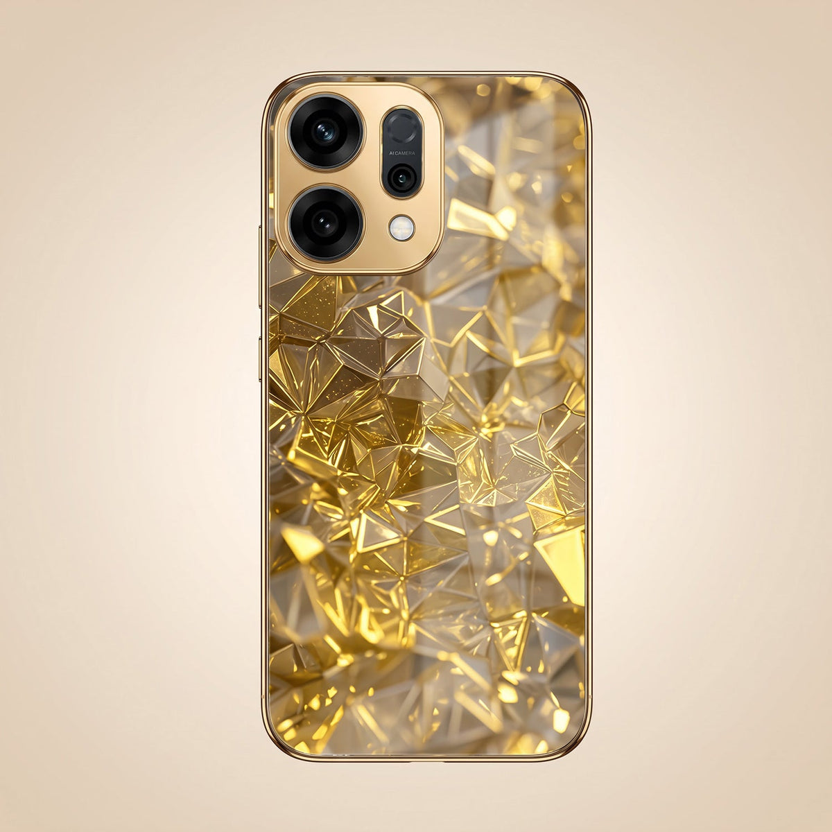 Oppo Reno 14 5G Golden Diamond Shatter Gold Electroplated Glass Phone Back Case