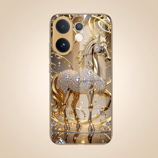 Vivo T4 Pro 5G Luxury Horse Texture Gold Electroplated Glass Phone Back Case